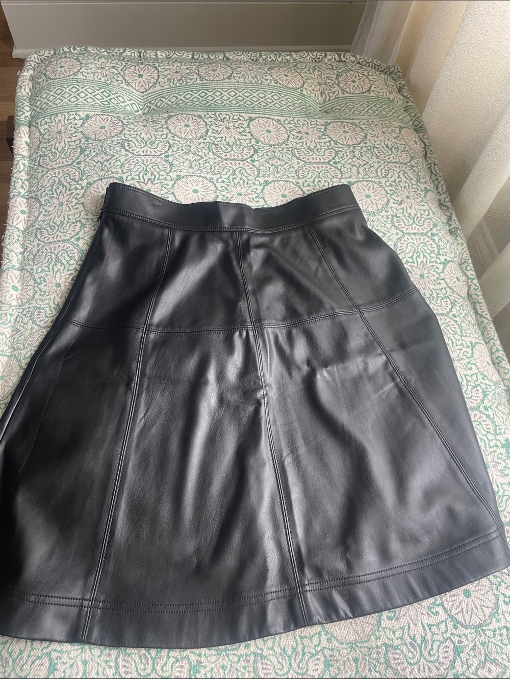 Ann Taylor Black Leather A-Line Skirt